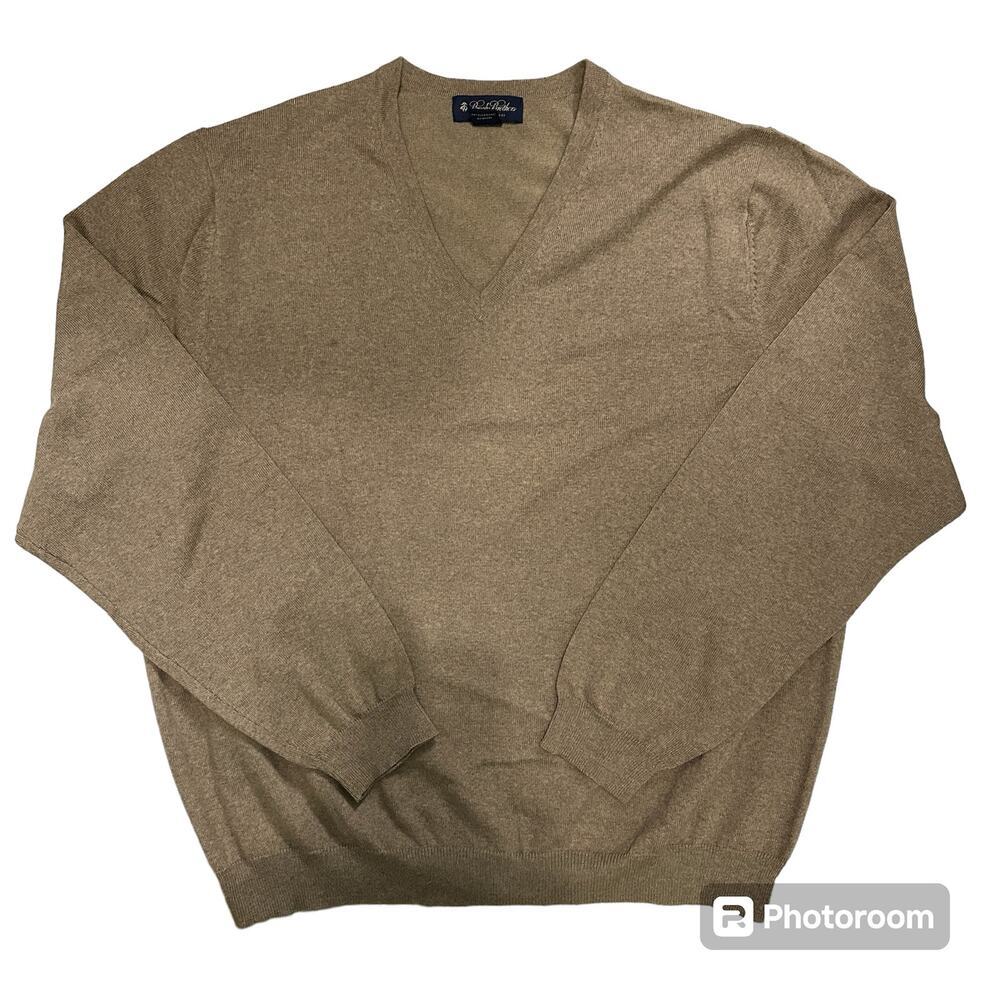 Brooks Brothers Men's Merino Wool Pullover V Neck Sweater Brown XL Lightweight